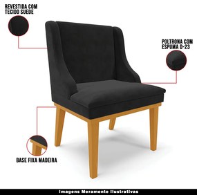 Poltrona Decorativa Base Fixa de Madeira Firenze Suede Preto/Castanho G19 - Gran Belo