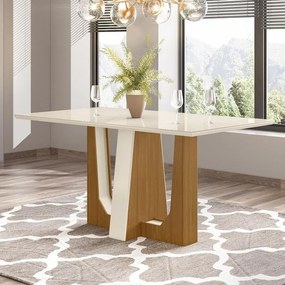 Mesa de Jantar Tampo de Vidro 160cm Alfa Nature Off White