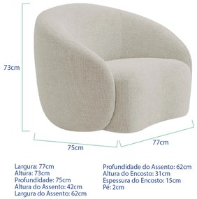 Kit Sofá 3 Lugares 180cm e 2 Poltronas Orgânica Luxo Recepção Amore Linho - ADJ Decor