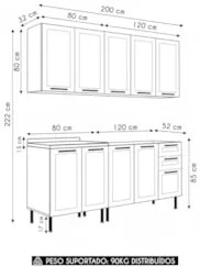 Armário Cozinha 4 Peças Balcão Com Pia CP6A Zaya Branco T01 - Mpozenat