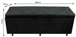 Calçadeira Baú Casal Queen 160cm Estofada Liz S05 Suede Bordado Preto