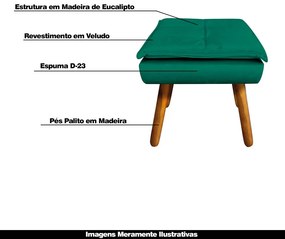Kit 2 Puff's Decorativos Pés Palito Charger Veludo Verde G19 - Gran Belo