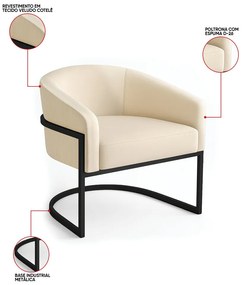 Poltrona Sala Industrial Preto Arielle Veludo Cotelê D03 - D'Rossi - Bege