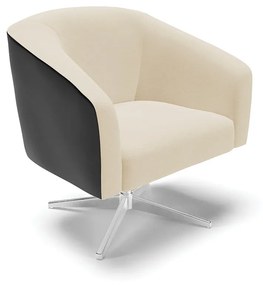 Poltrona Decorativa Giratória Cromada Stella Preto/Linho Bege D03 - D'Rossi