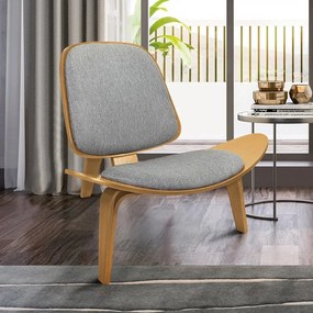 Poltrona Decorativa Base de Madeira Shell Linho P01 - D'Rossi - Grafite