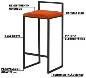 Banqueta Decorativa Jasmine Base Preto Suede Telha G41 - Gran Belo