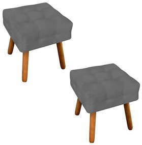 Puff Banqueta Decorativo Pé Palito de Madeira Kit 2 Elisa Suede Grafite D03 - D'Rossi