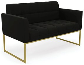 Sofá Namoradeira Elisa Suede Preto Base Metálica Industrial Dourado - D'Rossi