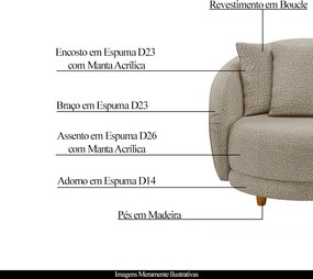 Poltrona Galáxia Pés Madeira Base Fixa com Almofadas Boucle Bege G45 - Gran Belo