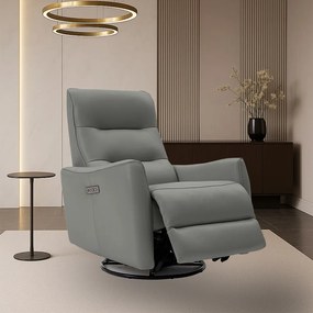 Poltrona do Papai Reclinável Elétrica Sala de Estar Plaza USB e USB-C Gira Balança Couro Cinza G40 - Gran Belo