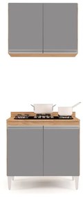 Kit Armário Aéreo e Balcão para Cooktop de Cozinha 02 Portas Diana 80 cm L06 - D'Rossi - Castanho e Cinza