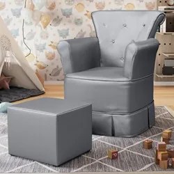 Poltrona de Amamentação Fixa com Puff Bárbara Sintético Cinza - Phoeni