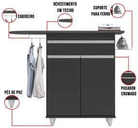 Tábua de Passar com Balcão 01 Porta Alice 119 cm - D'Rossi - Preto
