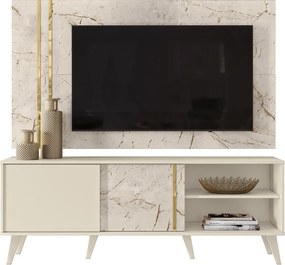 Conjunto Painel com Bancada Atreus Portas Deslizantes MDP até 60 Calacata/OffWhite G97 - Gran Belo
