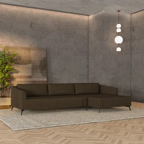 Sofá Bipartido Sala de Estar Kiara 352cm Chaise Direito Pés de Ferro Couro Capuccino G52 - Gran Belo