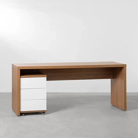 Conjunto Office - Bancada Contemporânea Louro Freijó 1,80m + Gaveteiro Contemporâneo Louro Freijó e Branco 42,5cm - Conjunto Office - Bancada Contemporânea Louro Freijó 1,80m + Módulo Contemporâneo Louro Freijó e Branco 42,5cm