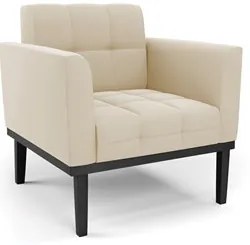 Poltrona Decorativa Base Madeira Preto Ana Suede Bege - Ibiza