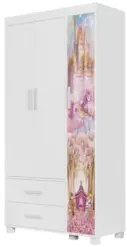 Guarda Roupa Infantil 89cm Com 3 Portas Carruagem Rosa Z53  - Mpozenat