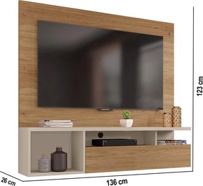 Painel TV 55 Pol 136cm Bancada Suspensa Sala Layanne C01 - D'Rossi - Buriti/Off White