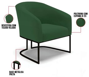 Cadeira Sala de Jantar Base Industrial Preto kit 2 Stella Veludo D03 - D'Rossi - Verde