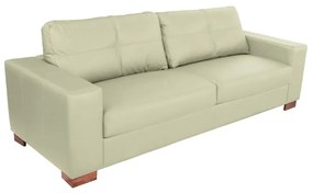 Sofá 3 Lugares Sala de Estar Pés Madeira kenny 210 cm Couro Off White G43 - Gran Belo
