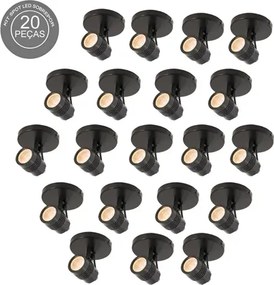 Kit 20 Spots Sobrepor Direcionável Abs Preto LED 6W IP65