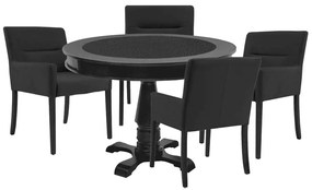 Mesa de Jogos Carteado Redonda Victoria Tampo Reversível Preto com 4 Cadeiras Vicenza Suede Preto Fosco G36 G15 - Gran Belo