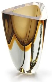Vaso Triangular nº 4 Bicolor Fumê com Âmbar Murano Cristais Cadoro