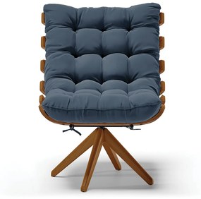 Poltrona Giratória Costela Suede Azul Marinho Base de Madeira MA30 M11 - D'Rossi