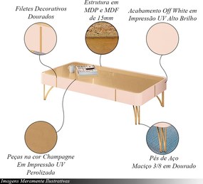 Conjunto Aparador Decorativo MDP/MDF e Mesa de Centro Vivant/Cadenza Off White/Champagne G26 - HB Móveis