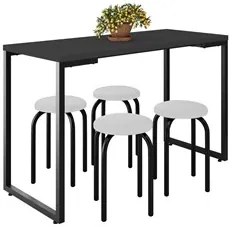 Mesa de Cozinha Bistrô Porto Preto 120cm com 4 Banquetas Industriais M