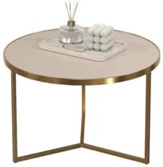 Mesa de Centro Redonda Alta Pé Metal Thor Off/Dourado E05   - Mpozenat