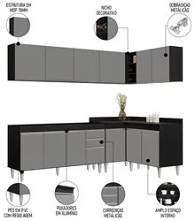 Armário de Cozinha Modulado de Canto 6 Peças CP31 Balcão sem Tampo Pre