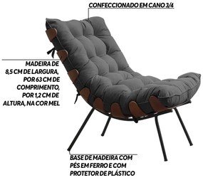 Poltrona Decorativa Sala de Estar Abel Base de Madeira Preto Suede Cinza G41 - Gran Belo