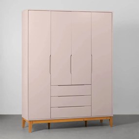 Guarda-Roupa Elfe 4 Portas e 3 Gavetas com Pés Square Mel - Rosa Fosco