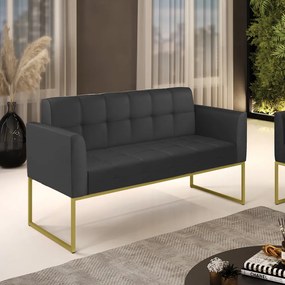 Sofá Namoradeira Elisa Corino Preto Base Metálica Industrial Dourado - D'Rossi