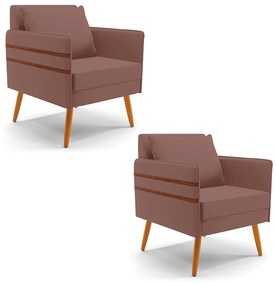 Kit 02 Poltronas Mari Veludo Pés Palito Castanho D03 - D'Rossi - Rose