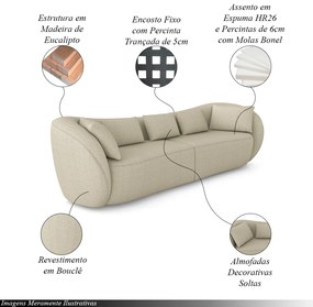 Sofá Bipartido Sala de Estar Diamond 212cm com Almofadas Soltas Bouclê Bege Escuro G52 - Gran Belo