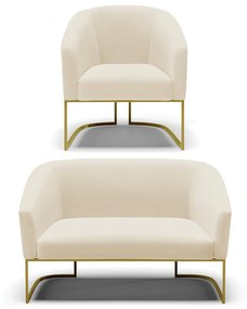 Sofá Namoradeira e Poltrona Base Industrial Dourado Stella Linho D03 - D'Rossi - A19 Bege