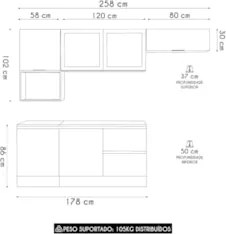Armário de Cozinha CP02 e Tampo Grace Carvalho Oak/Off White Z44 - Mpo