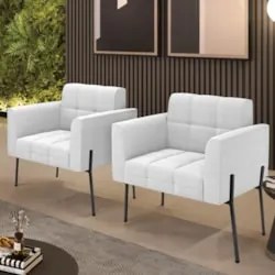 Poltrona Para Sala Pé Metal Preto Kit 2 Ana Bouclé Off - Ibiza