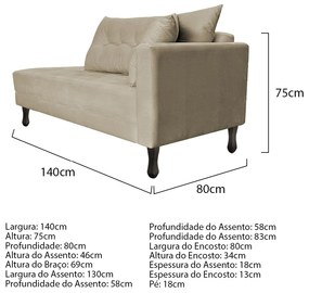 Kit Diva Recamier Azura 140cm Lado Esquerdo e 02 Poltronas Classic Suede - ADJ Decor