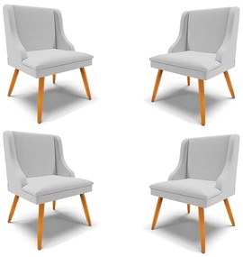 Kit 4 Cadeiras Decorativas Sala de Jantar Pés Palito de Madeira Firenze Linho Cinza/Natural G19 - Gran Belo