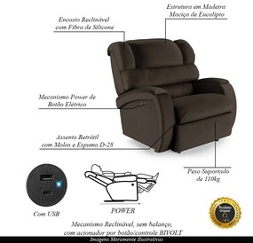 Poltrona do Papai Sala de Cinema Reclinável Kylie Power Touch USB PU Marrom G23