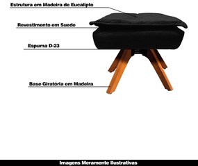 Puff Decorativo Base Giratória em Madeira Charger Suede Preto G19 - Gran Belo
