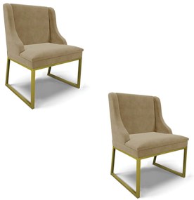 Cadeira Sala de Jantar Industrial Dourado Kit 2 Liz Suede D03 - D'Rossi - Marrom Rato