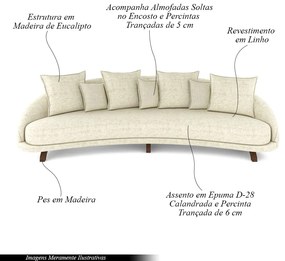Sofá Living 3 Lugares 265cm Pés Madeira Morales com Almofadas Linho Bege Claro G52 - Gran Belo