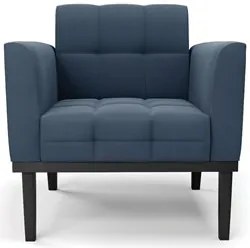 Poltrona Decorativa Base Madeira Preto Ana Suede Azul Marinho - Ibiza