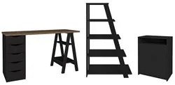 Conjunto Escritório Home Office 3 Peças Stela A06 Nogal/Preto - Mpozen
