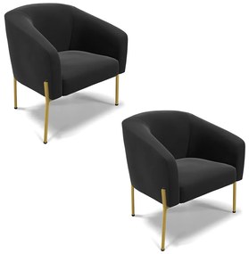 Cadeira Sala de Jantar Pé de Ferro Dourado kit 2 Stella Suede D03 - D'Rossi - Preto